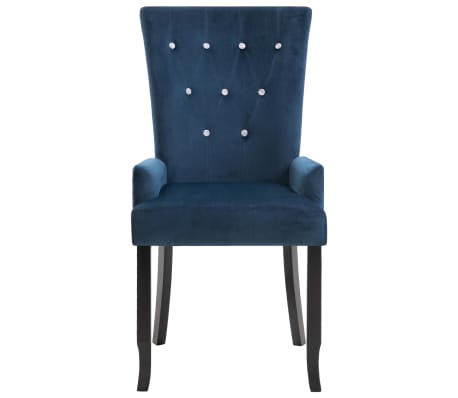 vidaXL Valgomojo kėdės su porankiais, 2 vnt., tamsiai mėlynos, aksomas