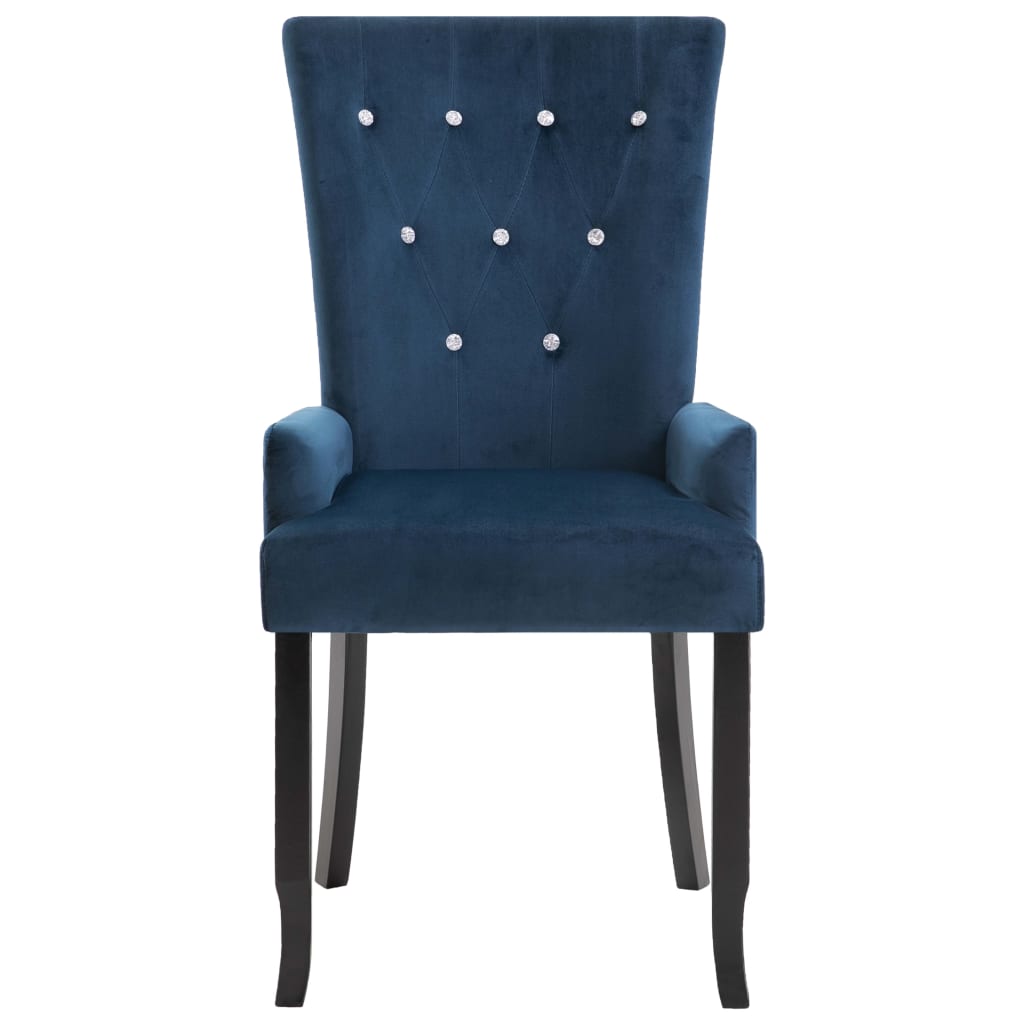 vidaXL Valgomojo kėdės su porankiais, 4 vnt., tamsiai mėlynos, aksomas