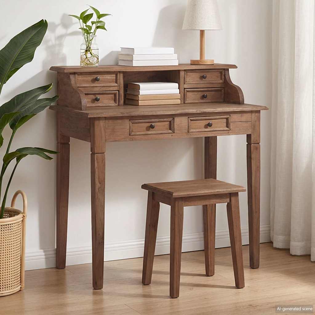 Schrijftafel met lades 90x50x101 cm massief mahoniehout