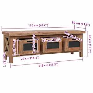 TV stolek se 3 zásuvkami 120 x 30 x 40 cm masivní mahagon - obrázek 9