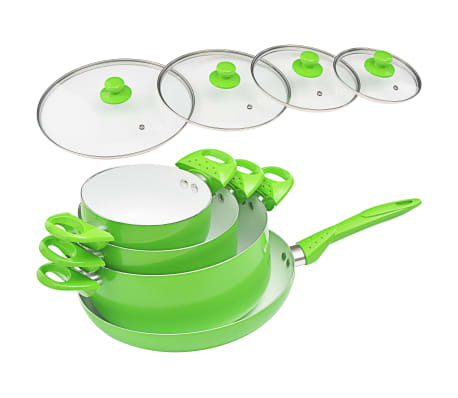 vidaXL 8 Piece Cookware Set Green Aluminium