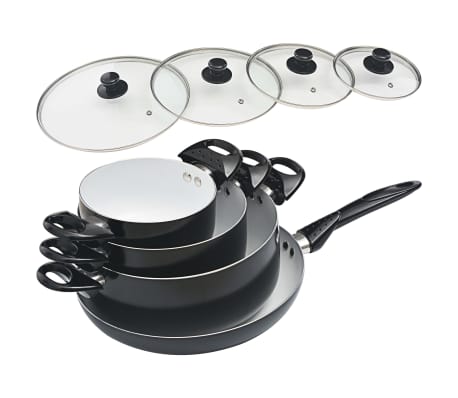 vidaXL Batería de cocina 8 piezas aluminio negro