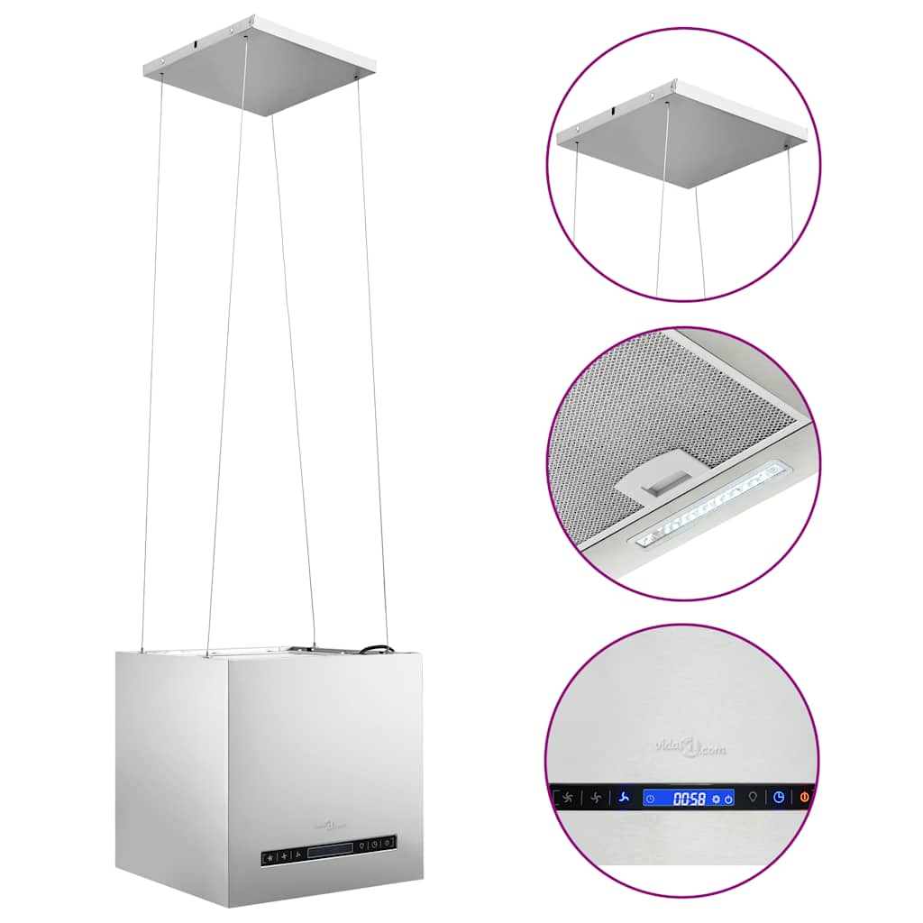 vidaXL Závesný ostrovný digestor s dotykovým senzorom LCD 37 cm nehrdzavejúca oceľ