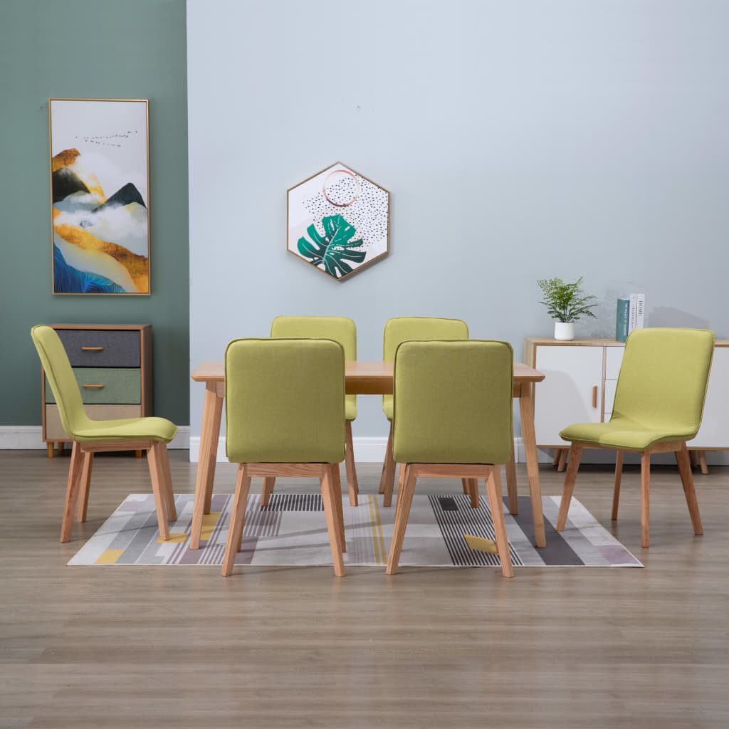 Esszimmerstühle 6 Stk. Grün Stoff und Massivholz Eiche kaufen