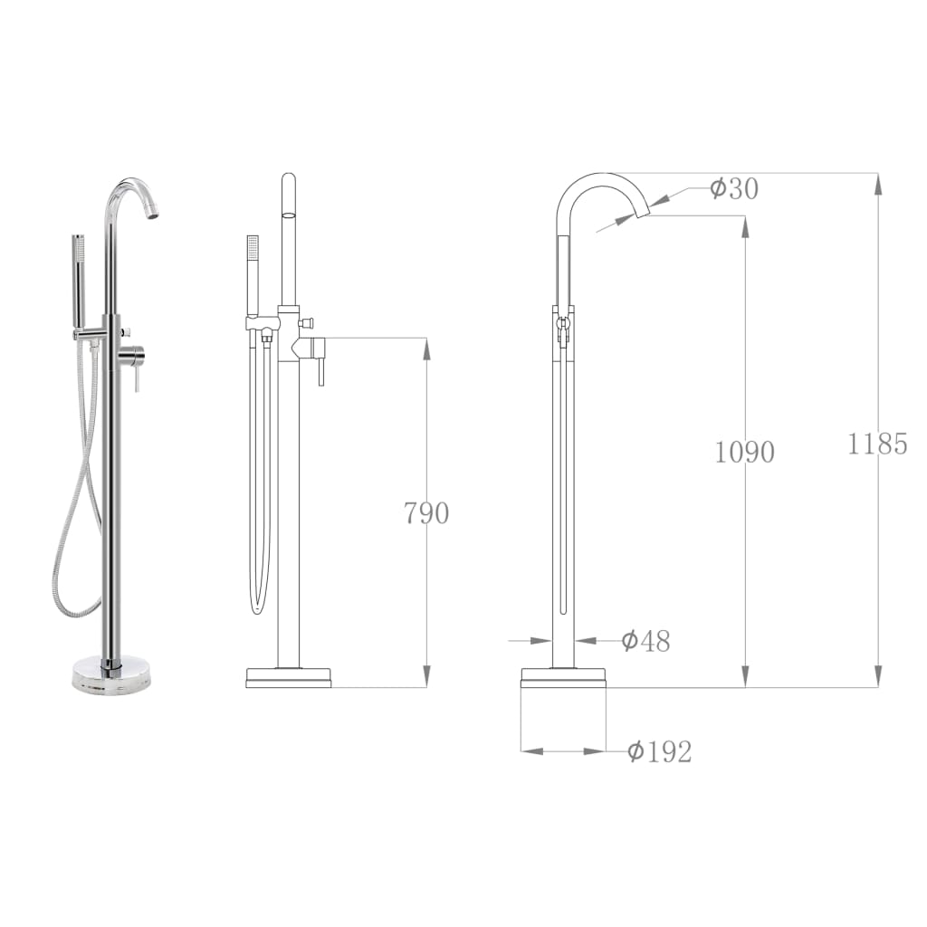 Volně stojící vanová baterie nerezová ocel 118,5 cm