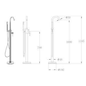 Volně stojící vanová baterie nerezová ocel 118,5 cm - obrázek 5