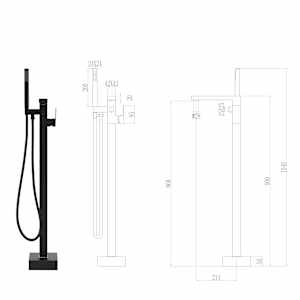 Volně stojící vanová baterie černá nerezová ocel 90 cm - obrázek 7