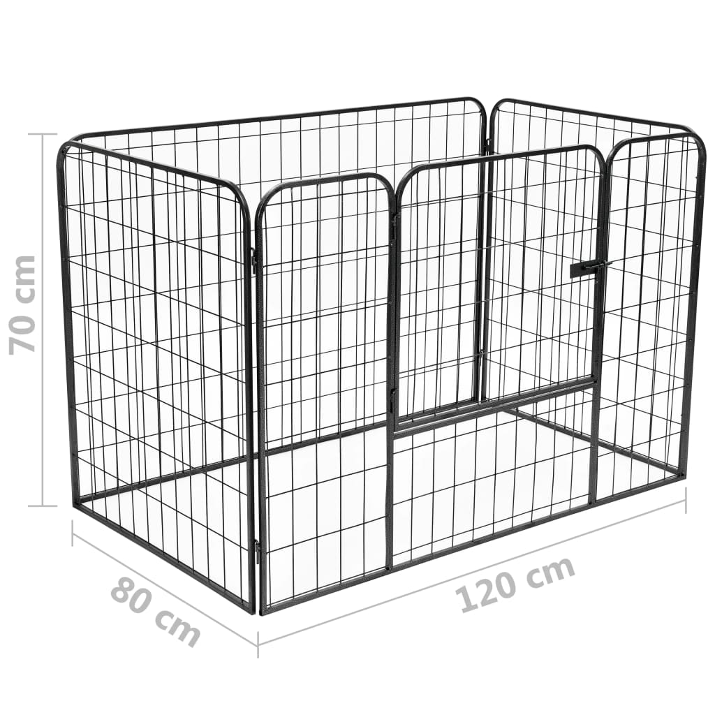 Fekete acél nagy teherbírású kutyakennel 120 x 80 x 70 cm 