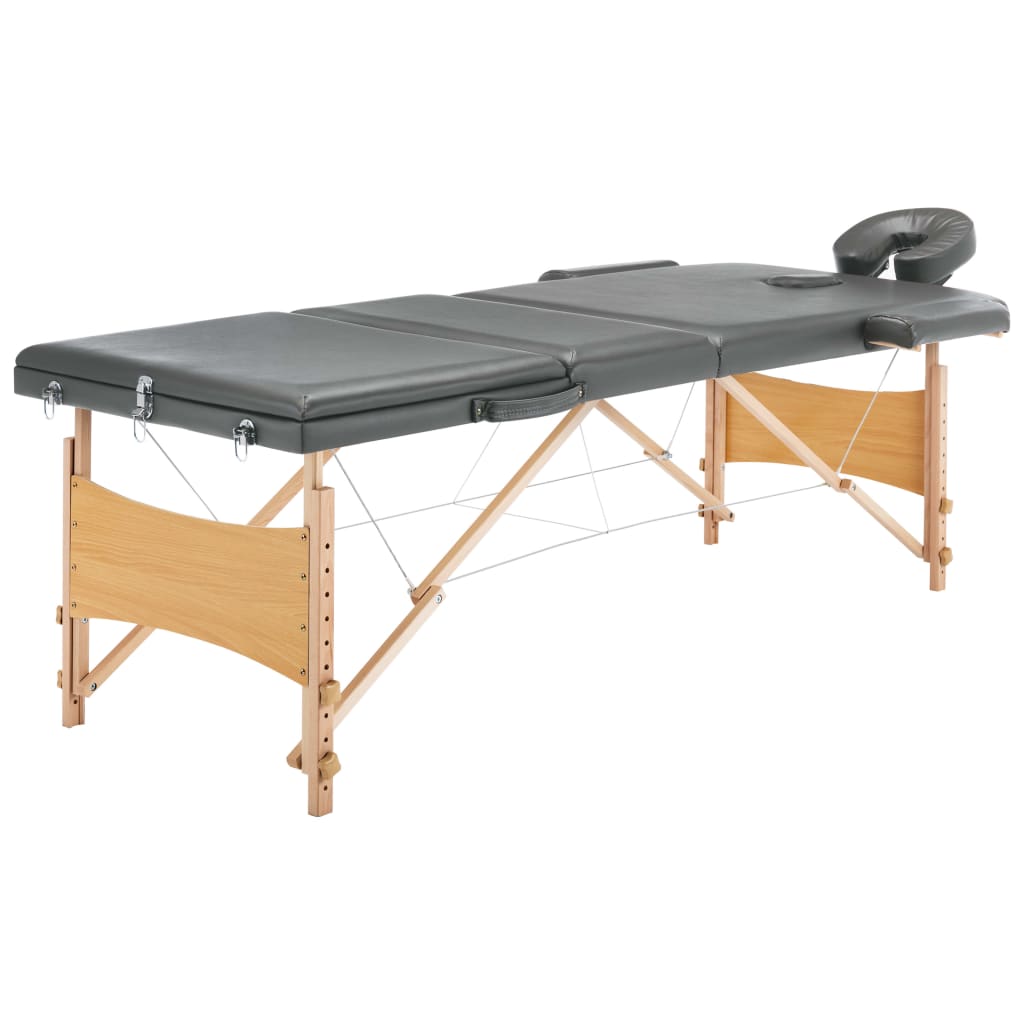 vidaXL massagebord med 3 zoner træstel 186x68 cm antracitgrå
