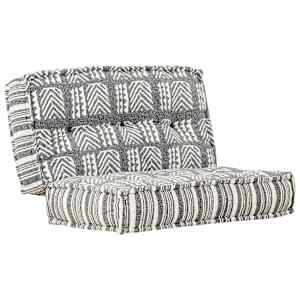 Pouf 100 x 100 x 20 cm šedý pruhovaný textil - obrázek 7
