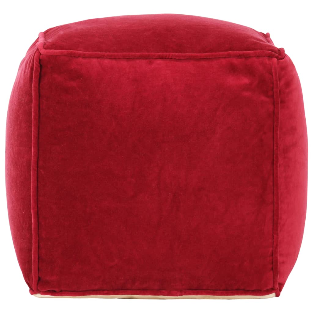 vidaXL Пуф, памучно кадифе, 40x40x40 см, рубинено червен