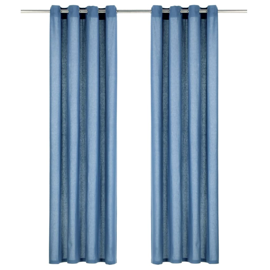 vidaXL Perdele cu inele metalice, 2 buc., albastru, 140×175 cm, bumbac de la vidaxl imagine noua
