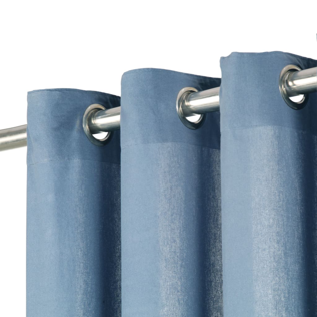 vidaXL Cortinas com argolas de metal 2 pcs algodão 140x175 cm azul