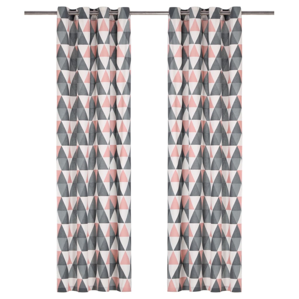 vidaXL Perdele cu inele metalice, 2 buc, gri & roz, 140×245 cm, bumbac de la vidaxl imagine noua