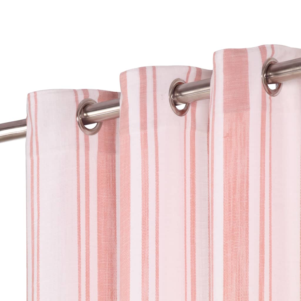 vidaXL gardiner med metalringe 2 stk. 140 x 175 cm bomuld striber pink
