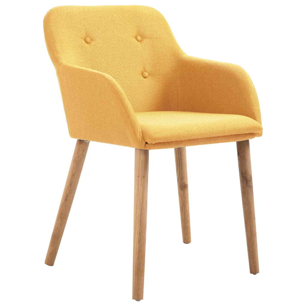 vidaXL Valgomojo kėdės, 6 vnt., geltonas audinys ir ąžuolo med. mas.