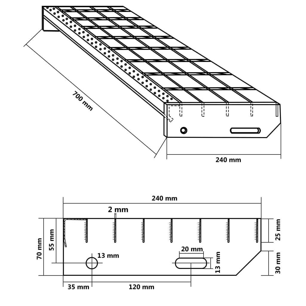 4 db kovácshegesztett horganyzott acél lépcsőfok 700 x 240 mm 