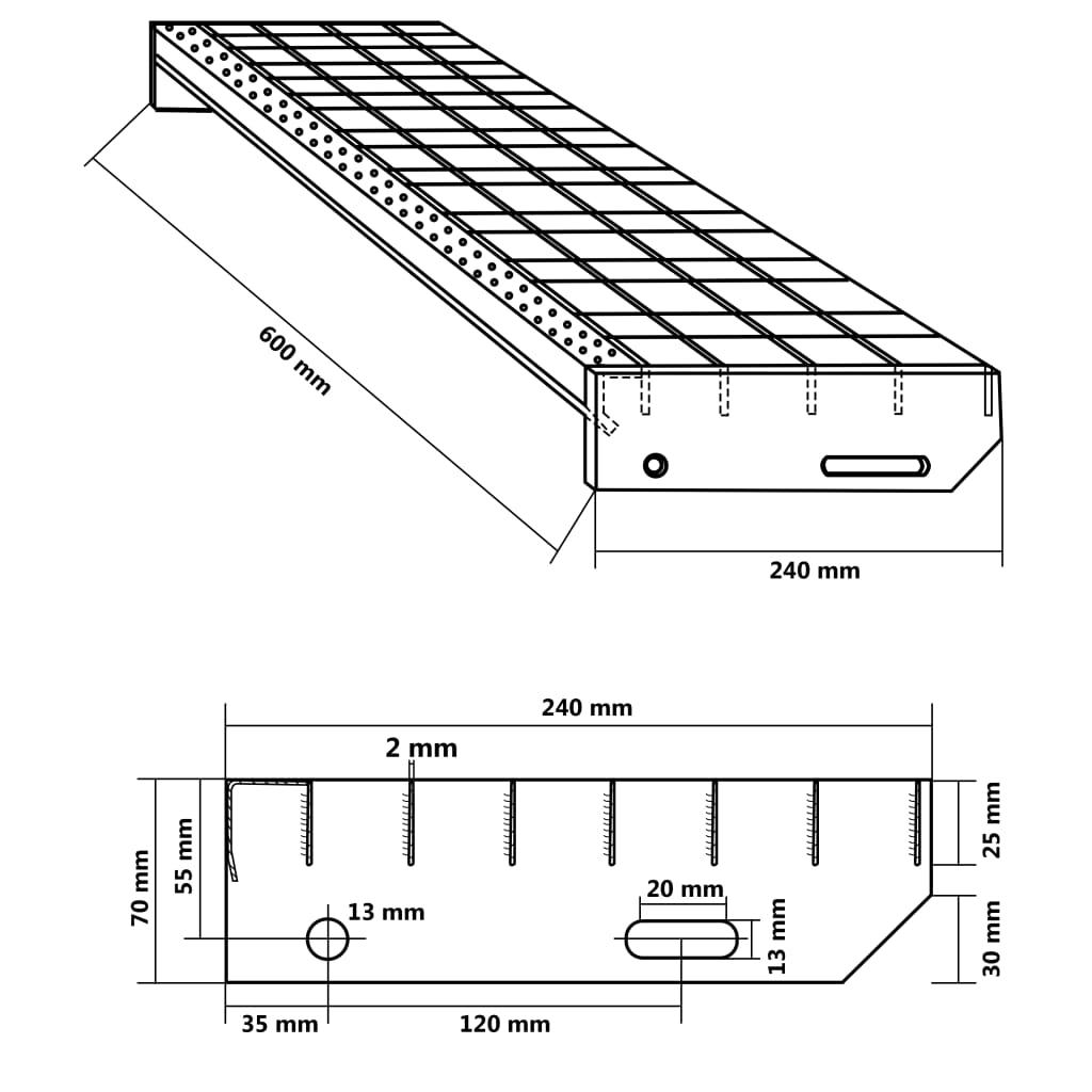 4 db sajtolt horganyzott acél lépcsőfok 600 x 240 mm 