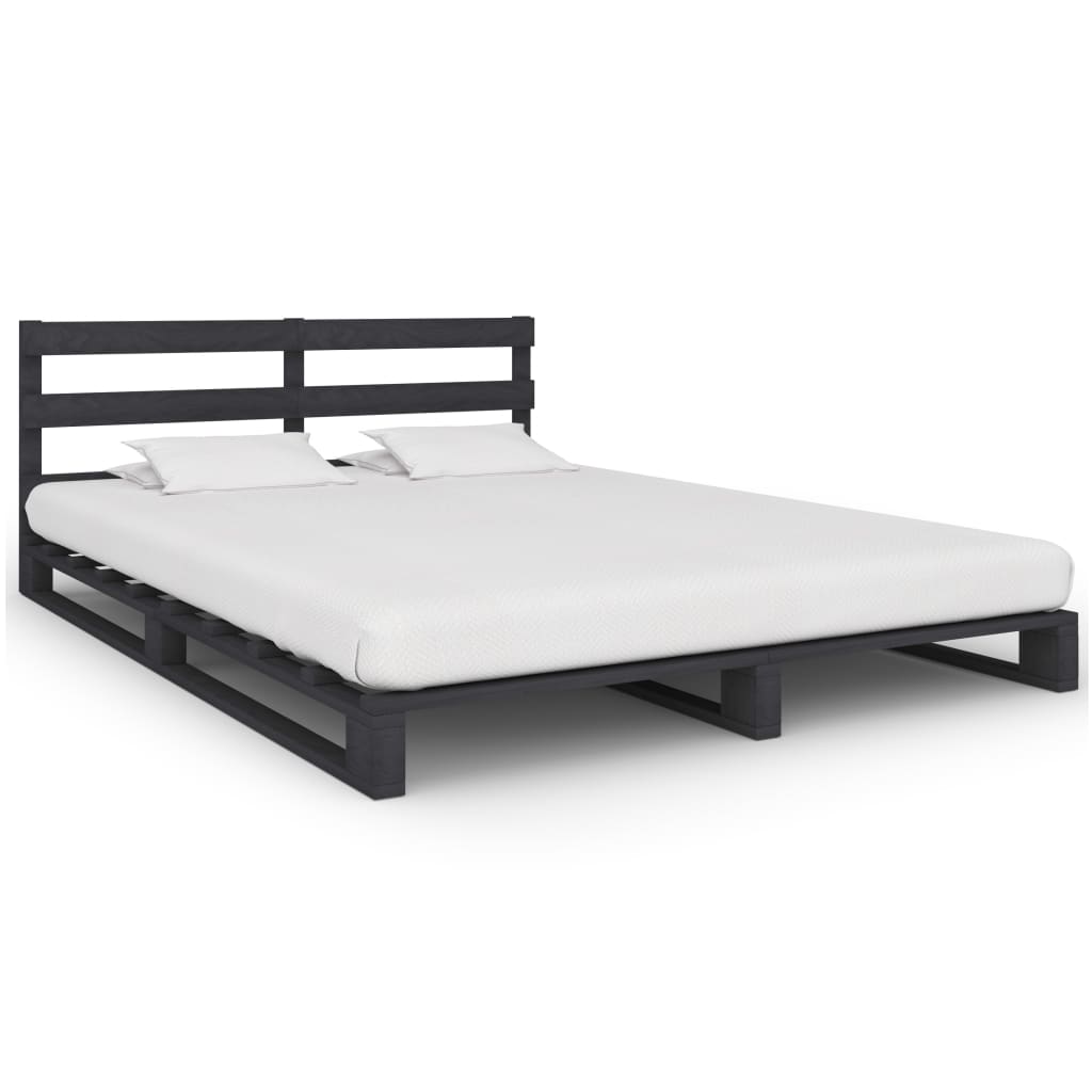 vidaXL Cadru de pat din paleți, gri, 140 x 200 cm, lemn masiv de pin vidaXL