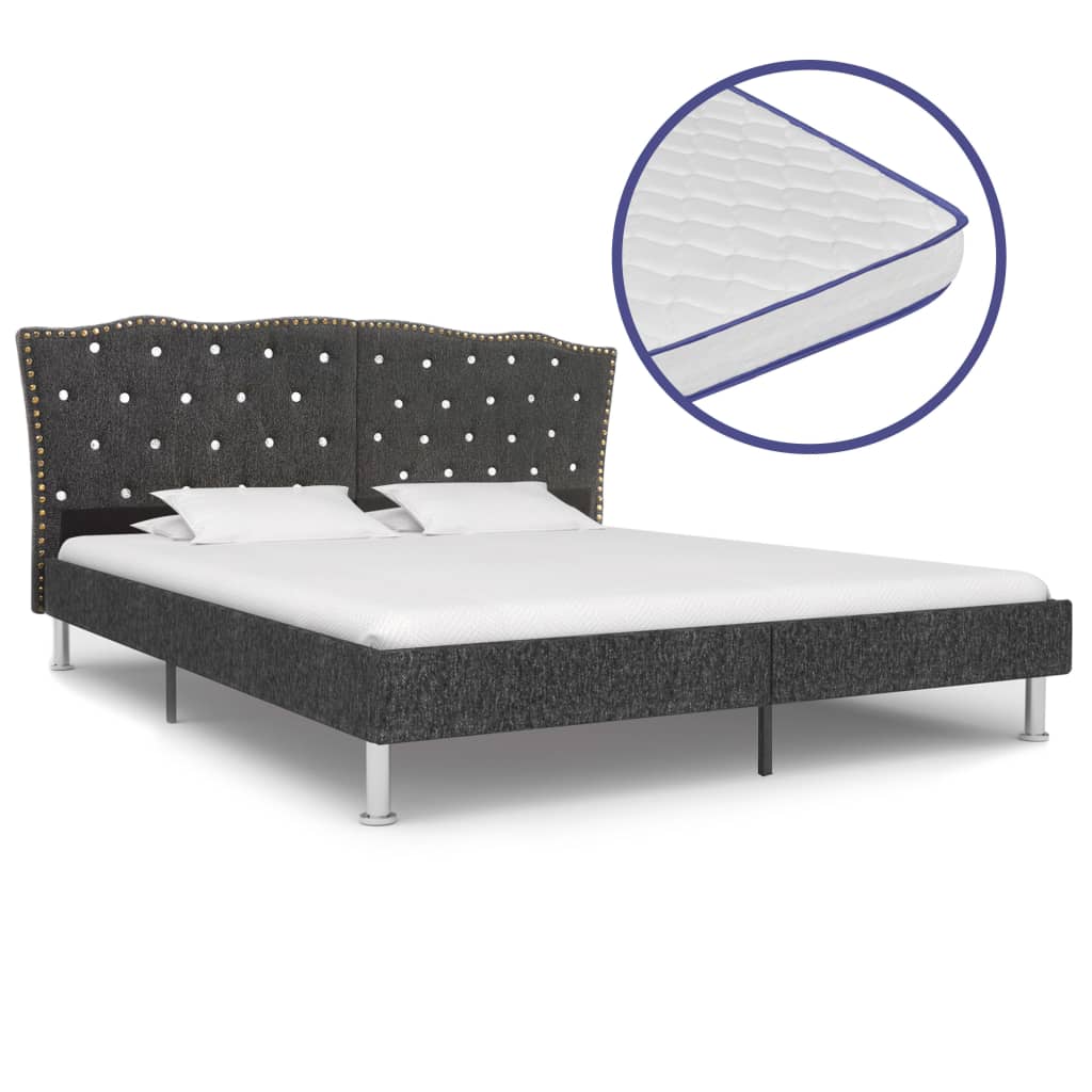 Lit avec matelas à mémoire de forme Gris foncé Tissu 160x200 cm