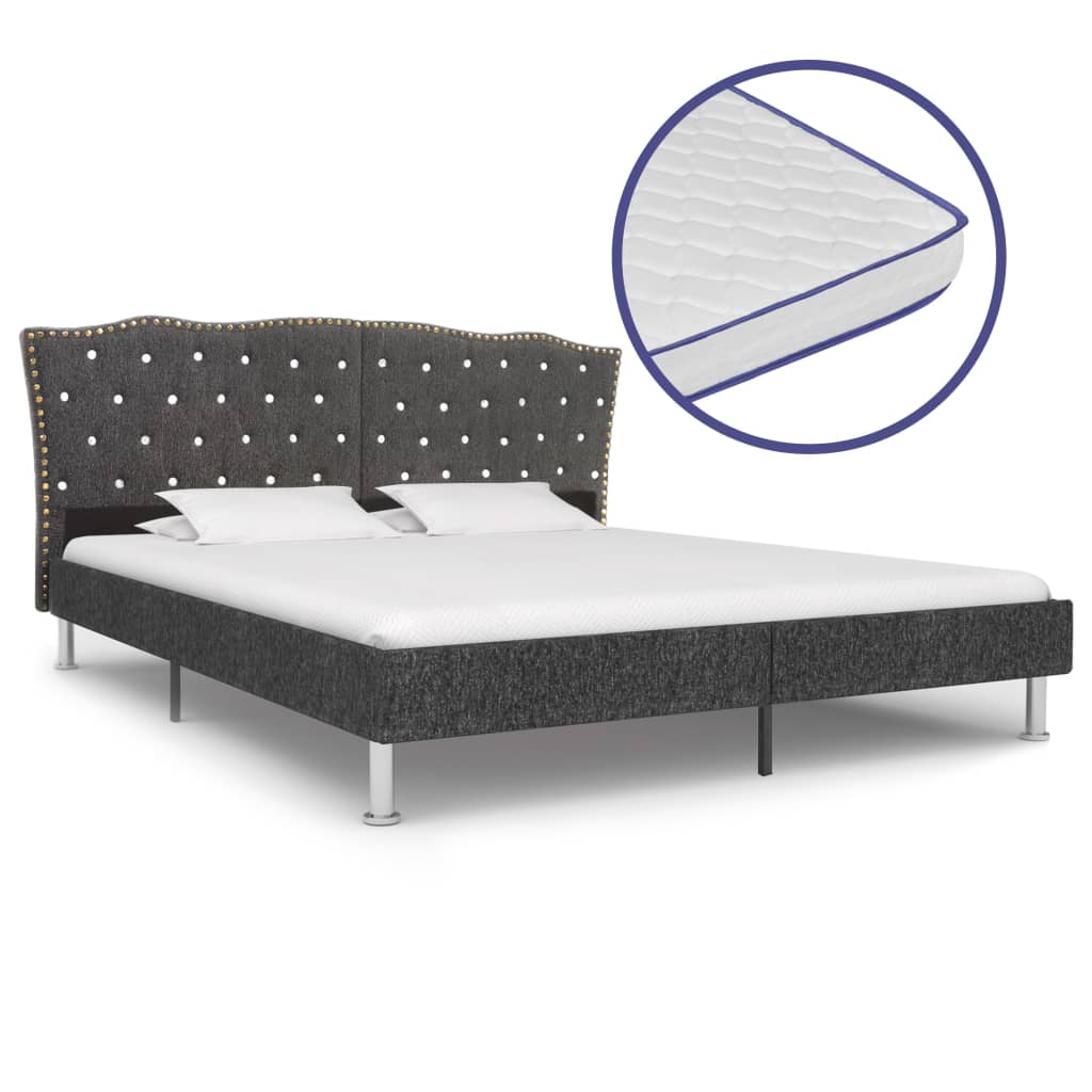 Bett mit Memory-Schaum-Matratze Dunkelgrau Stoff 180×200 cm kaufen
