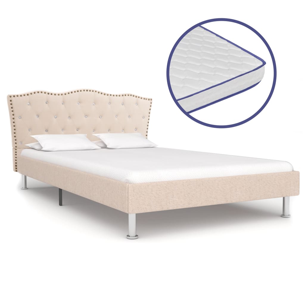 Bett mit Memory-Schaum-Matratze Beige Stoff 140×200 cm kaufen