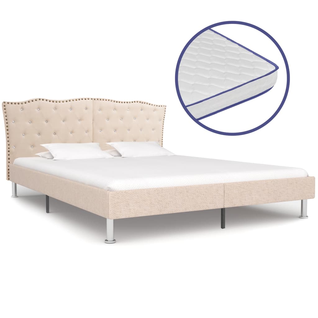 vidaXL Bed met traagschuim matras stof beige 160×200 cm