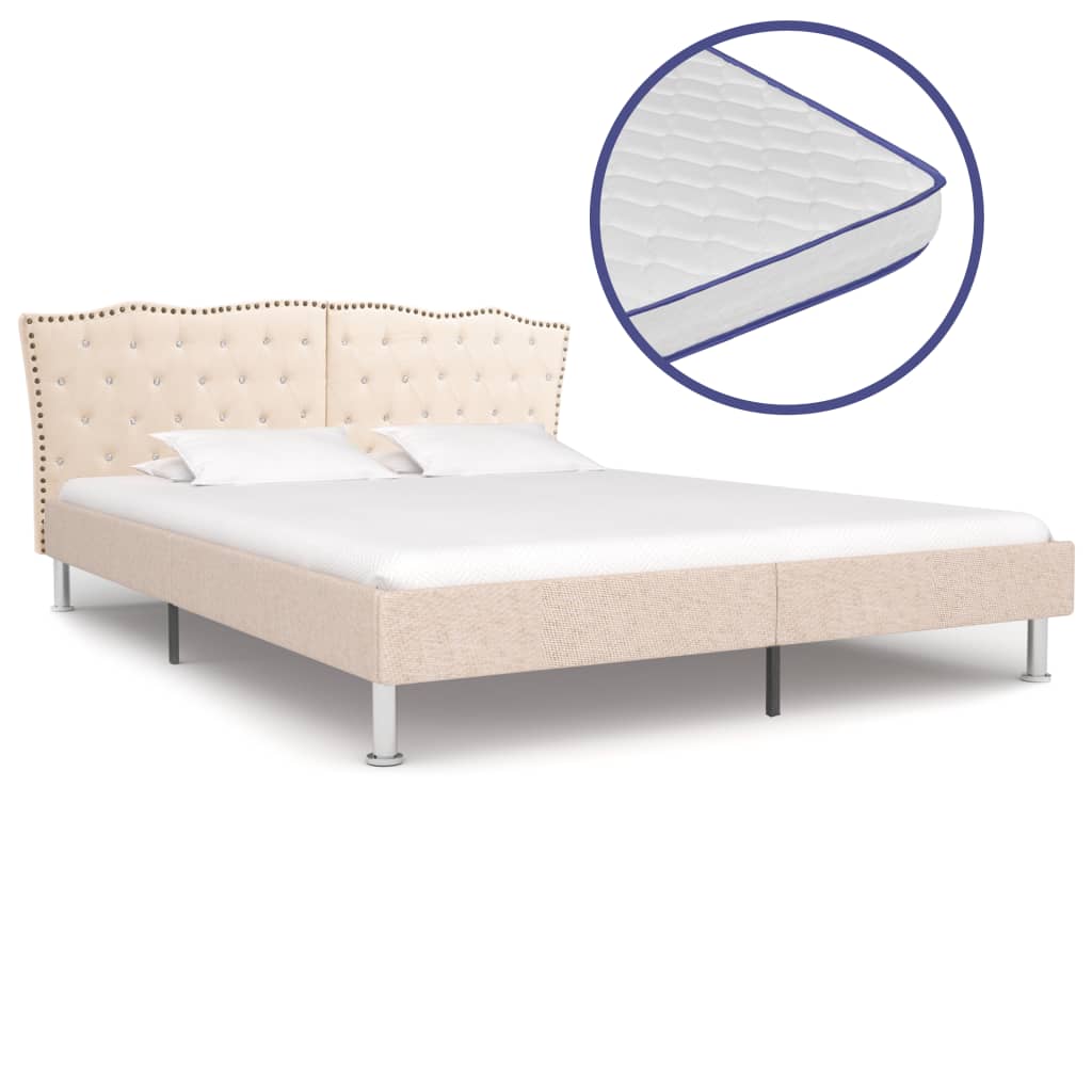 vidaXL Bed met traagschuim matras stof beige 180×200 cm