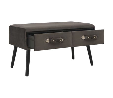 vidaXL Suoliukas su stalčiais, pilkos spalvos, 80 cm, aksomas