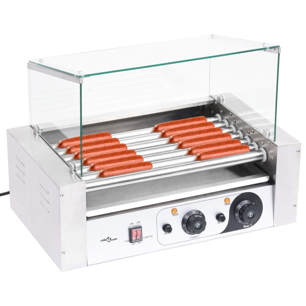 7 hengeres hot dog virslisütő gép üvegfedéllel 1400 W 