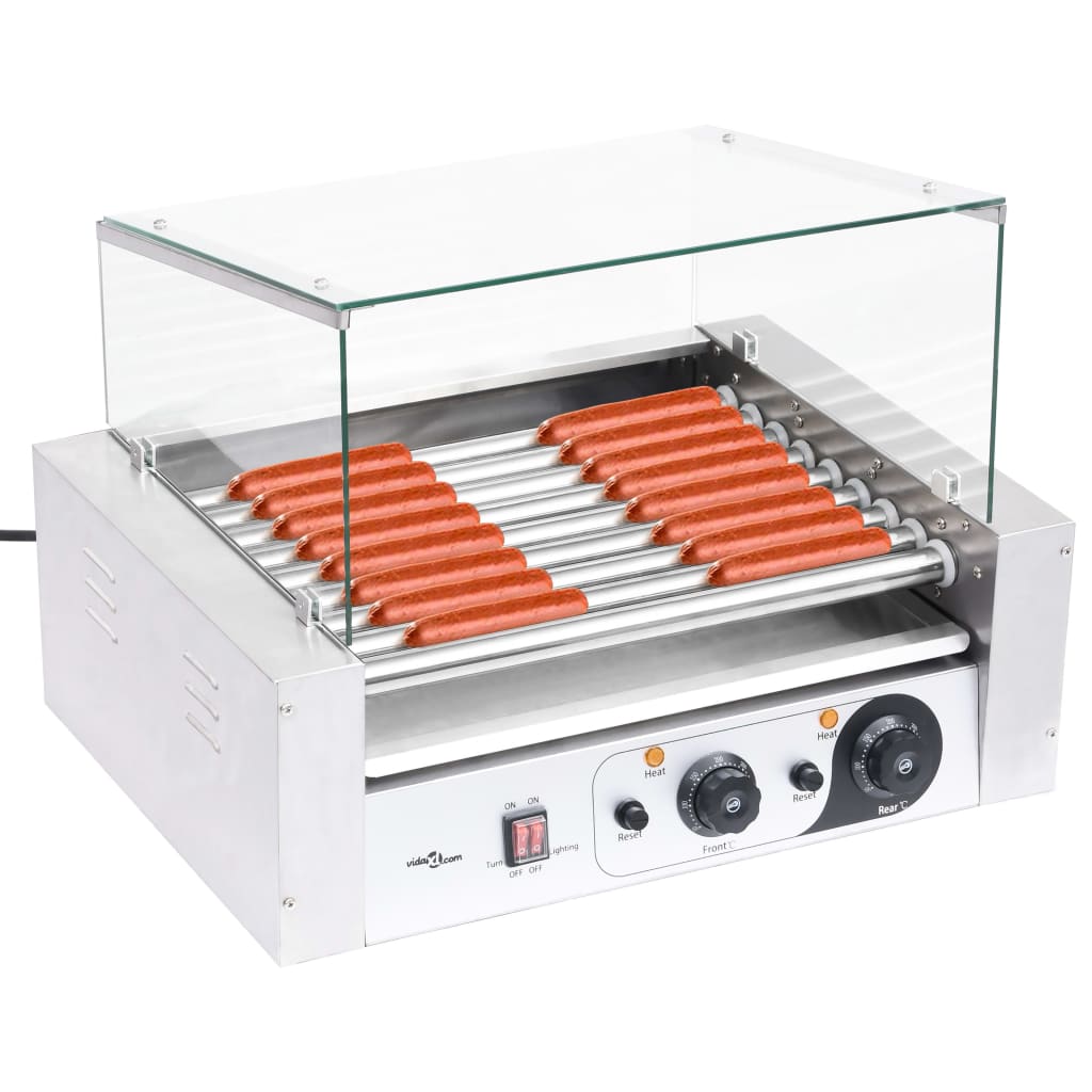 vidaXL 9 hengeres hot dog virslisütő gép üvegfedéllel 1800 W
