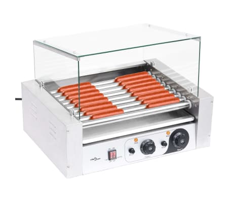 vidaXL Grill à hot-dogs à 9 rouleaux avec couvercle en verre 1800 W