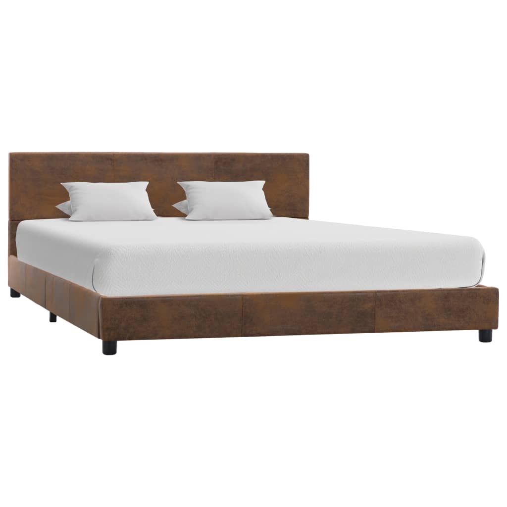 vidaXL Cadru de pat, maro, 120 x 200 cm, piele întoarsă ecologică vidaxl.ro