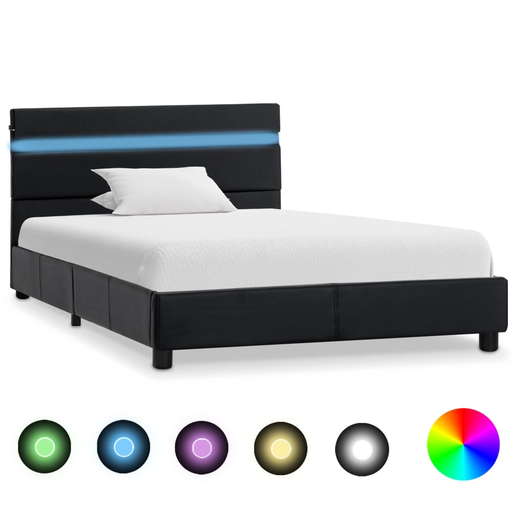vidaXL Cadru de pat cu LED, negru, 90 x 200 cm, piele artificială imagine vidaxl.ro