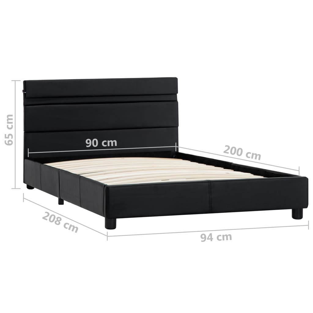fekete LED-es műbőr ágykeret 90 x 200 cm
