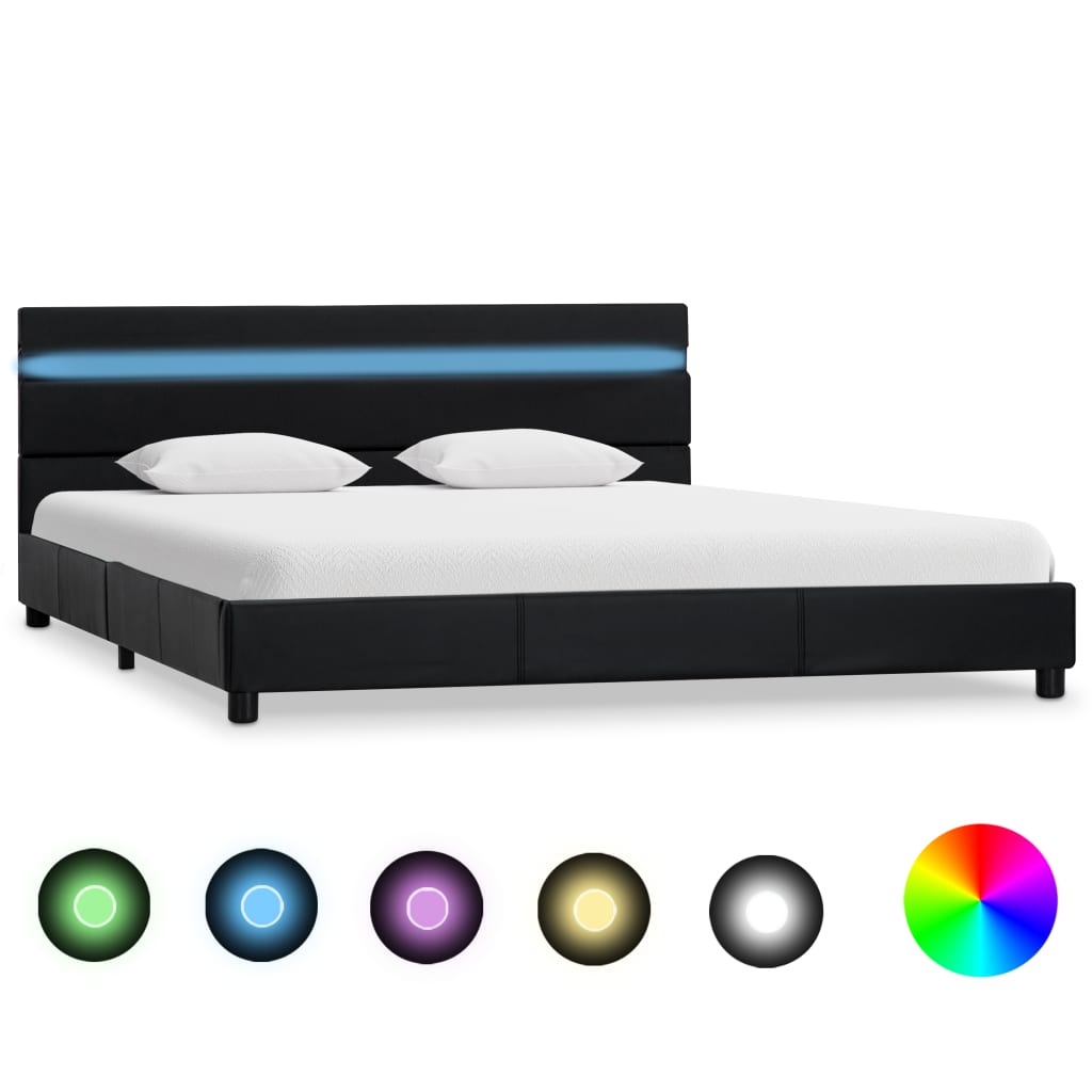 vidaXL Cadru de pat cu LED-uri, negru, 120 x 200 cm, piele ecologică vidaXL