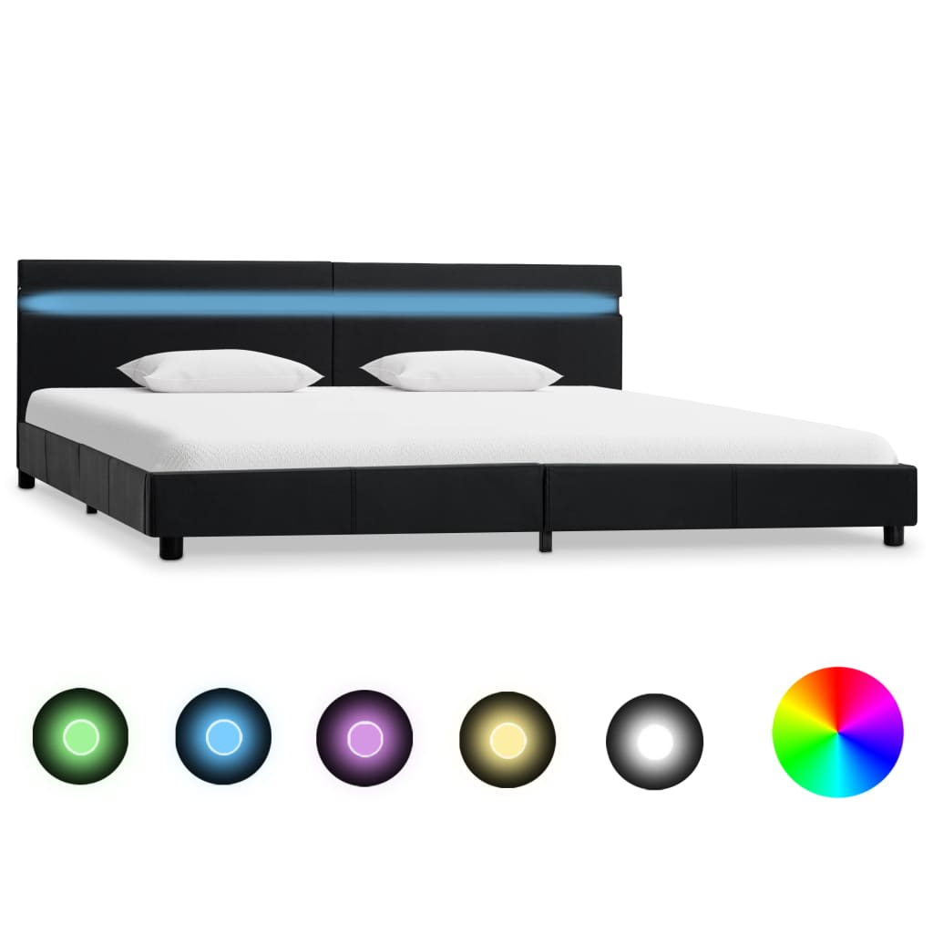 vidaXL Cadru de pat cu LED, negru, 180 x 200 cm, piele ecologică vidaXL