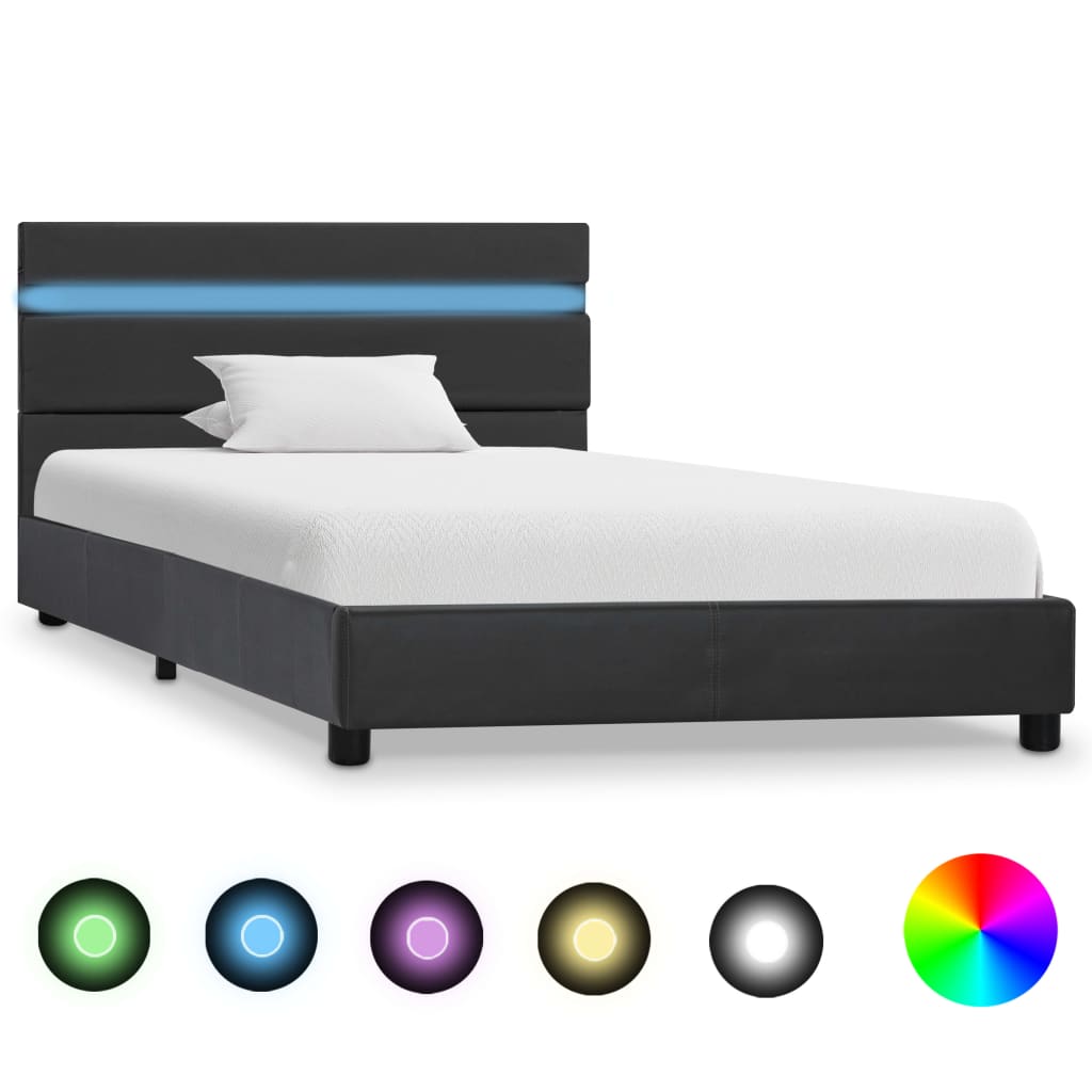 vidaXL Cadru de pat cu LED, gri, 90 x 200 cm, piele artificială poza vidaxl.ro