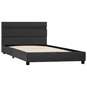 vidaXL Lovos rėmas su LED, pilkos spalvos, 90x200 cm, dirbtinė oda