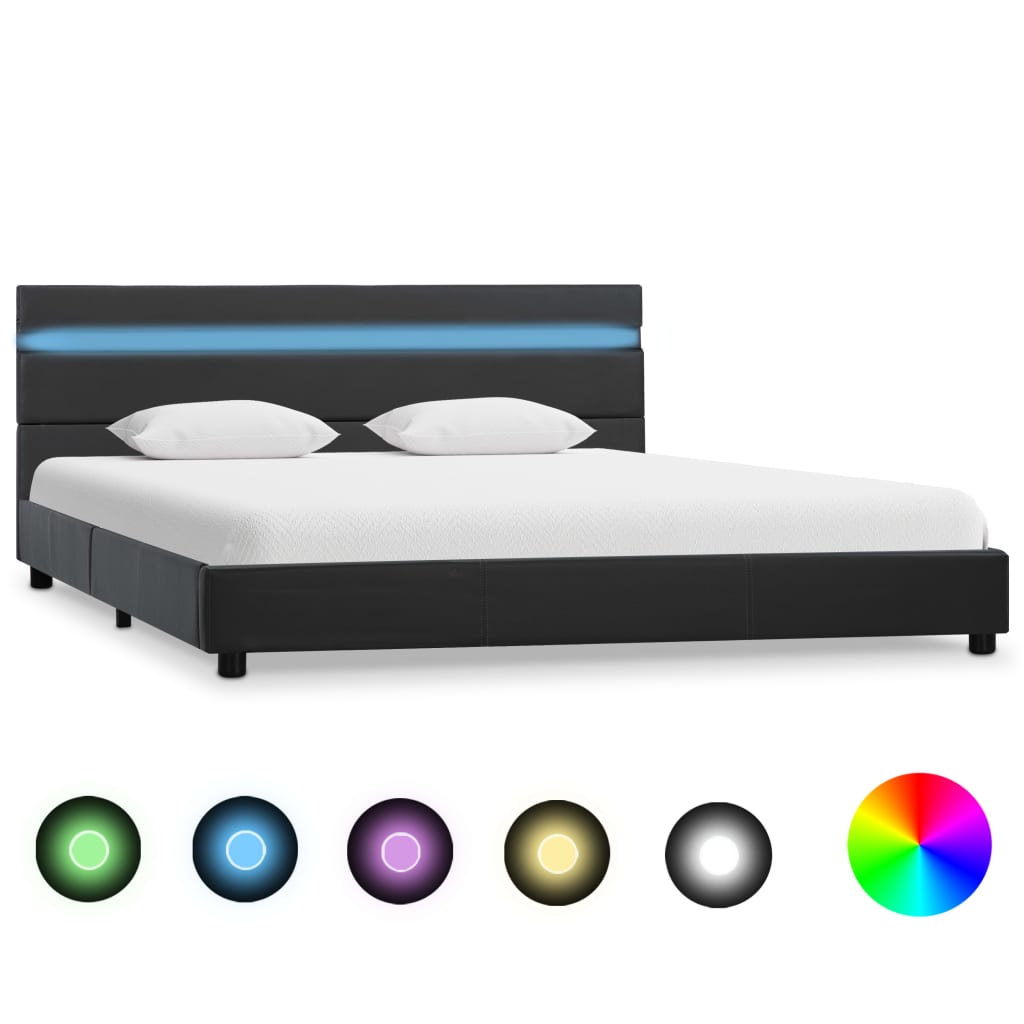 vidaXL Cadru de pat cu LED, gri, 140 x 200 cm, piele artificială vidaXL