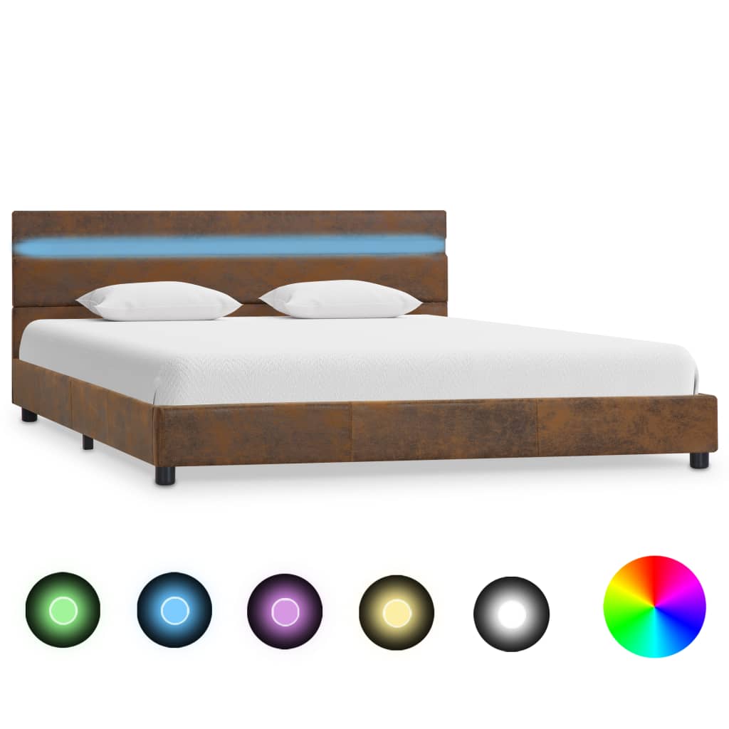 vidaXL Cadru de pat cu LED, maro, 140 x 200 cm, material textil de la vidaxl imagine noua