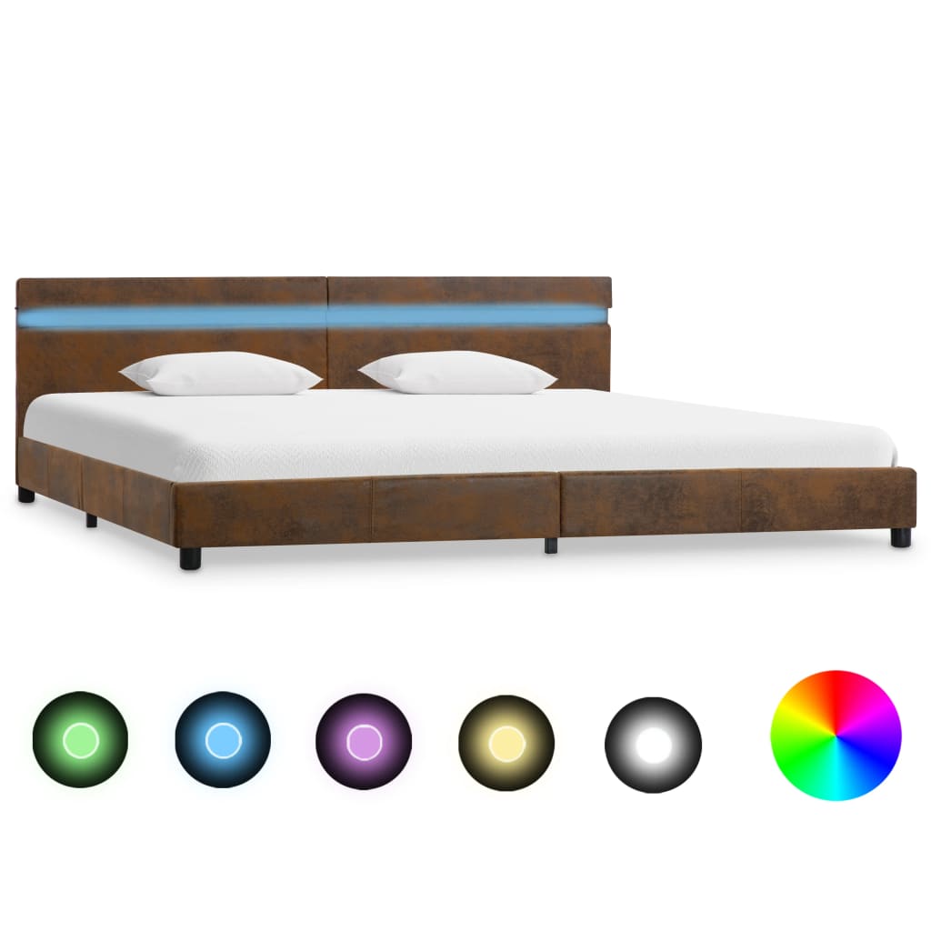 vidaXL Cadru de pat cu LED, maro, 180 x 200 cm, material textil vidaXL