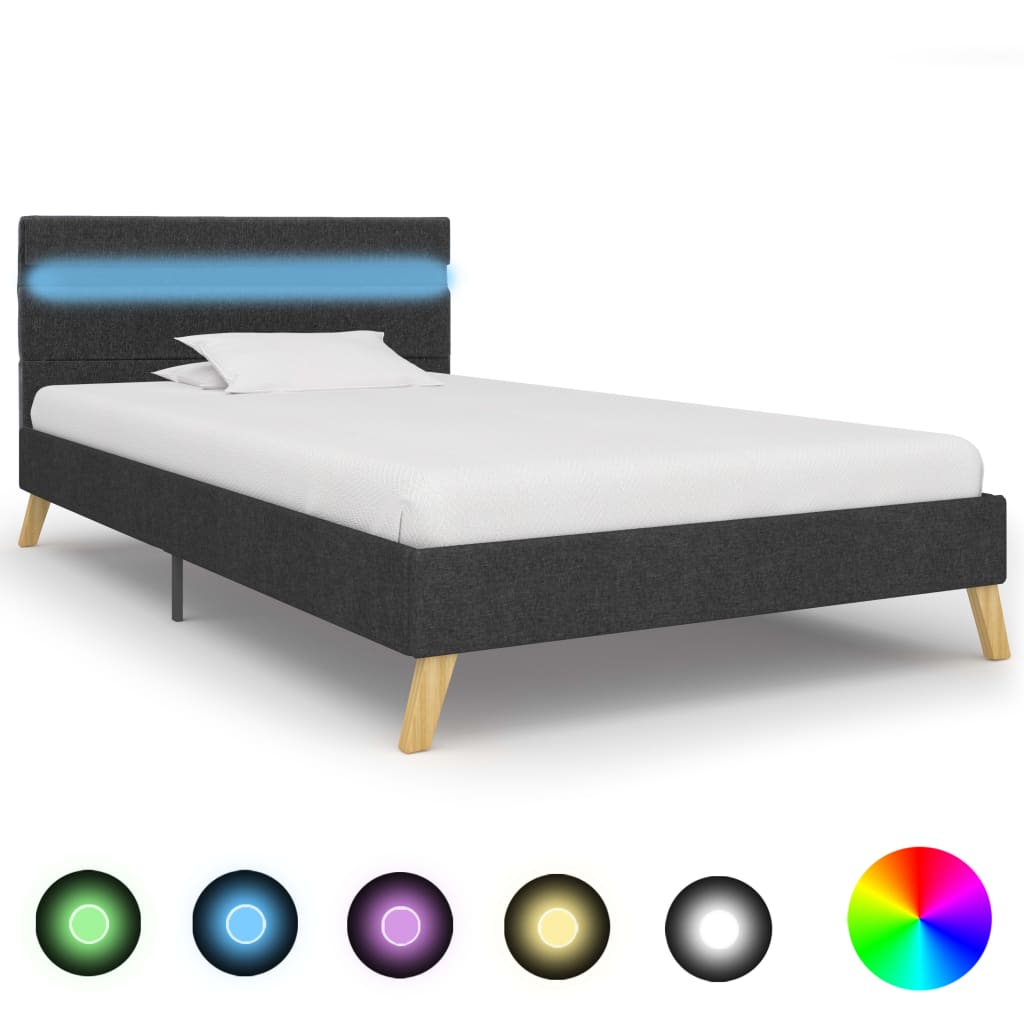 vidaXL Cadru pat cu LED-uri, gri închis, 100×200 cm, material textil vidaXL