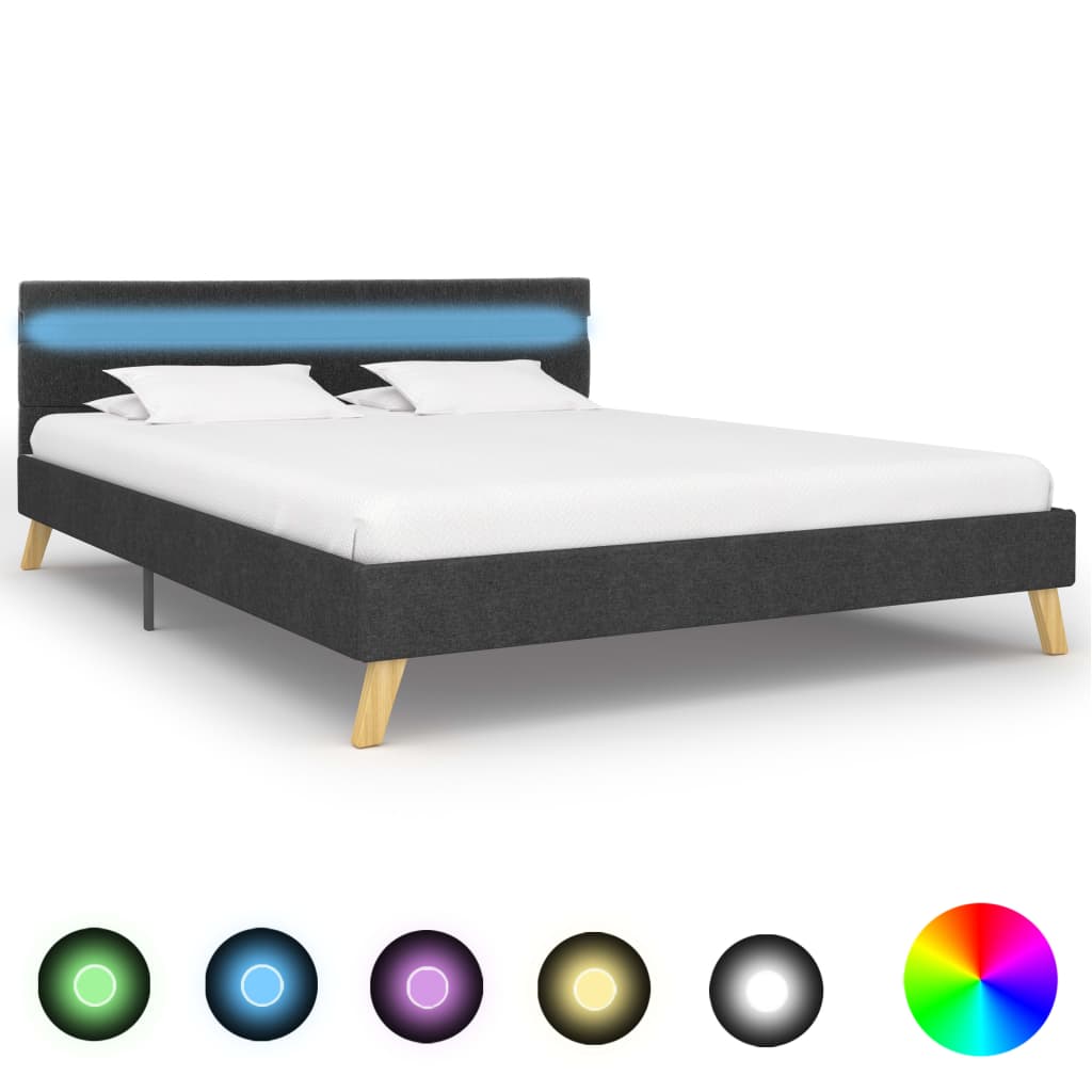 vidaXL Cadru pat cu LED-uri, gri închis, 120×200 cm, material textil vidaXL