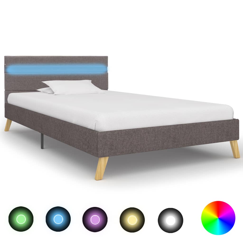 Rám postele s LED světlem světle šedý textil 100 x 200 cm