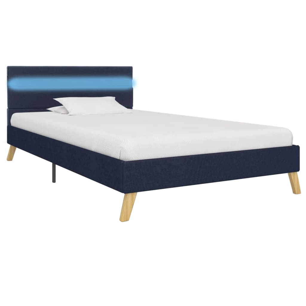 vidaXL Rama łóżka z LED, niebieska, tkanina, 90 x 200 cm