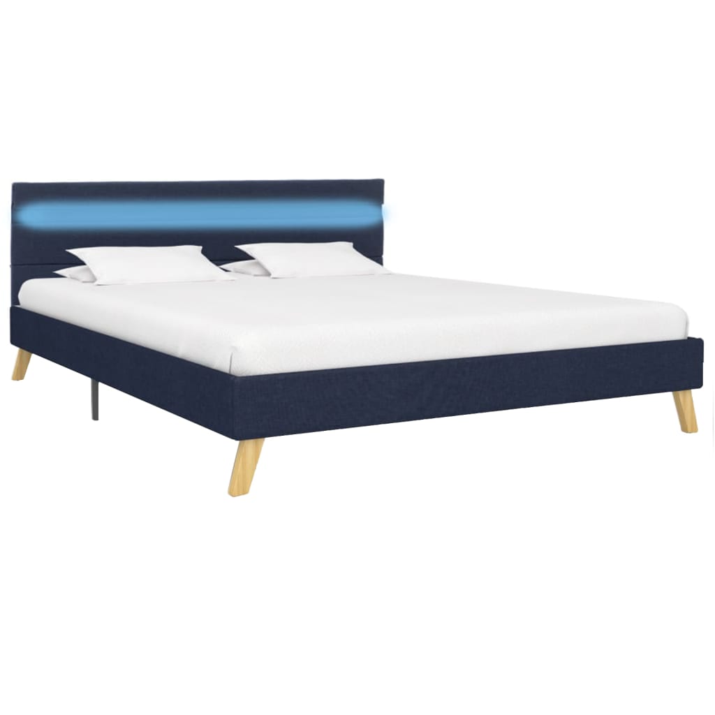 vidaXL Рамка за легло с LED, синя, текстил, 120x200 см