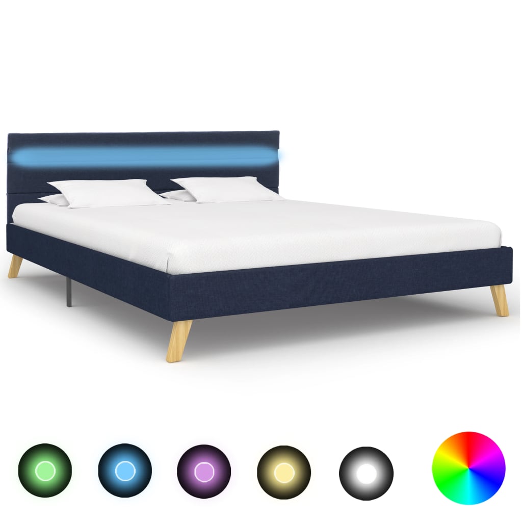 Rám postele s LED světlem modrý textil 140 x 200 cm