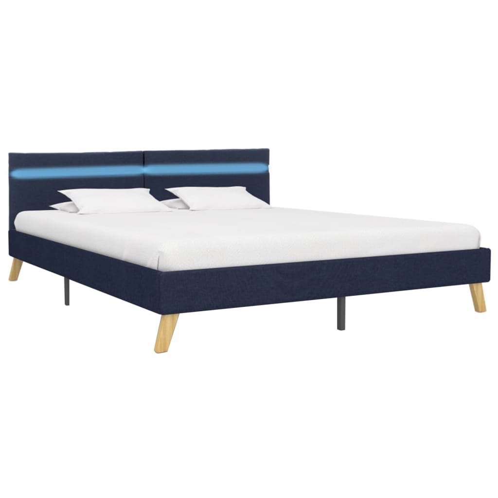 vidaXL Rama łóżka z LED, niebieska, tkanina, 180 x 200 cm