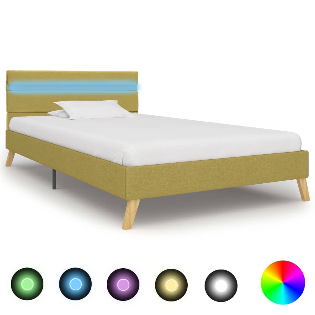 Poza vidaXL Cadru de pat cu LED-uri, verde, 90 x 200 cm, material textil